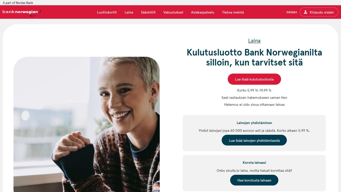 Bank Norwegian - Edullista lainaa jopa  € 